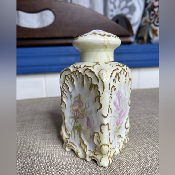 Vintage Porcelain Perfume Bottle Victorian Tea Caddy Ginger Jar Powder Floral - Picture 3 of 7